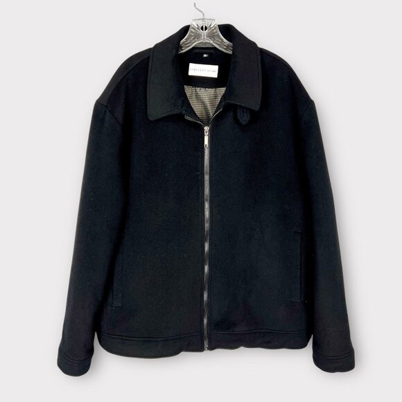 Geoffrey Beene Mens Full Zip Jacket Black Wool Blend Pea Coat Bomber size XXL - Picture 1 of 14